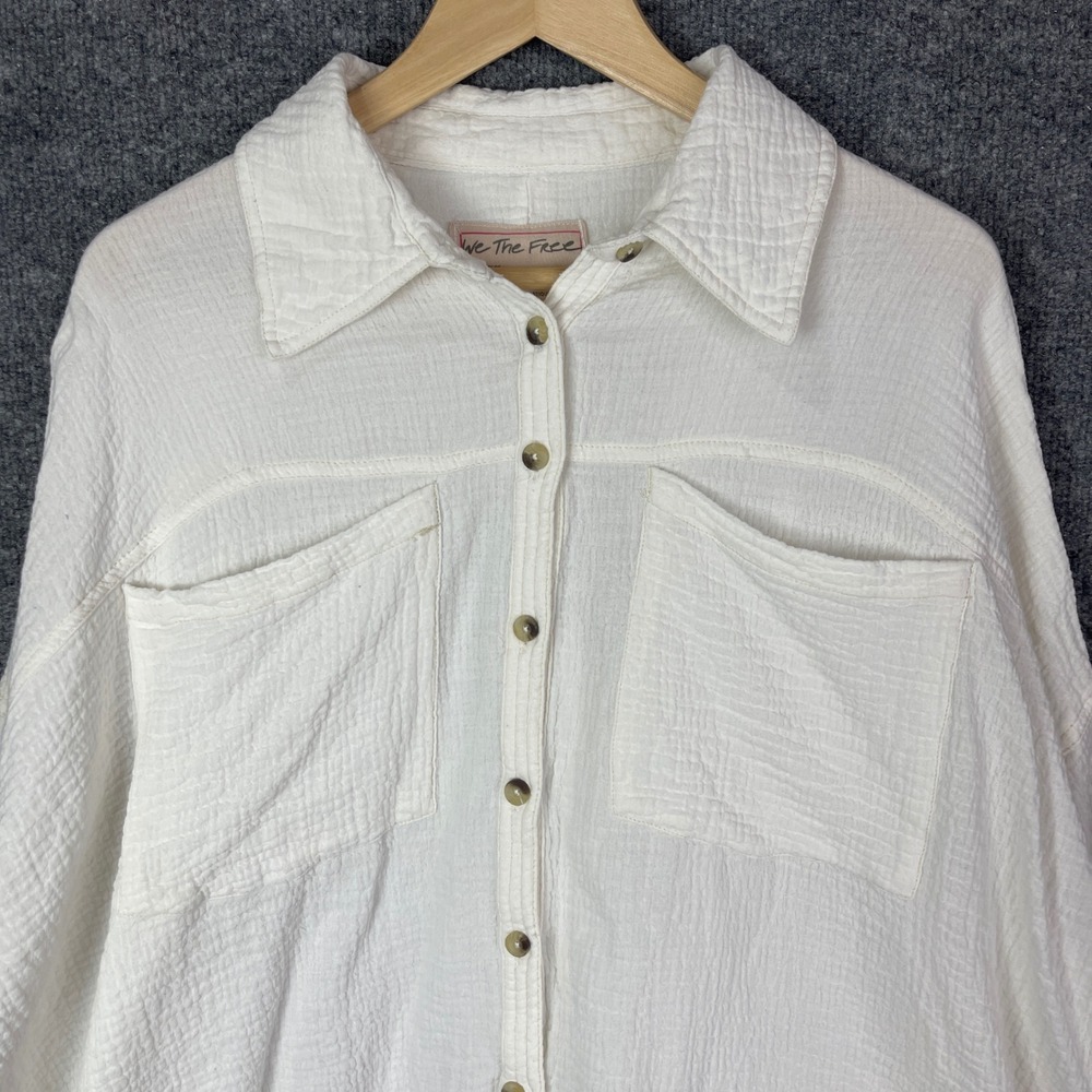 We The Free Button Down Shirt Womens Small White Gauze Raw Hem Top - Picture 4 of 10